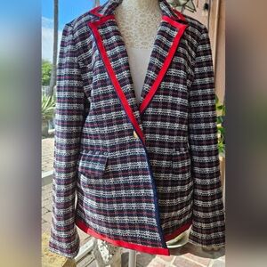 Court & Rowe Sz 14 Cotton Blend Tweed Jacket red White & Blue